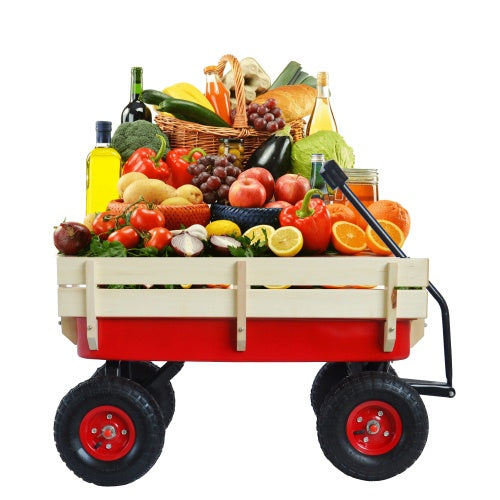 Outdoor Wagon All Terrain Pulling Wood Railing Air Tires Garden Cart
