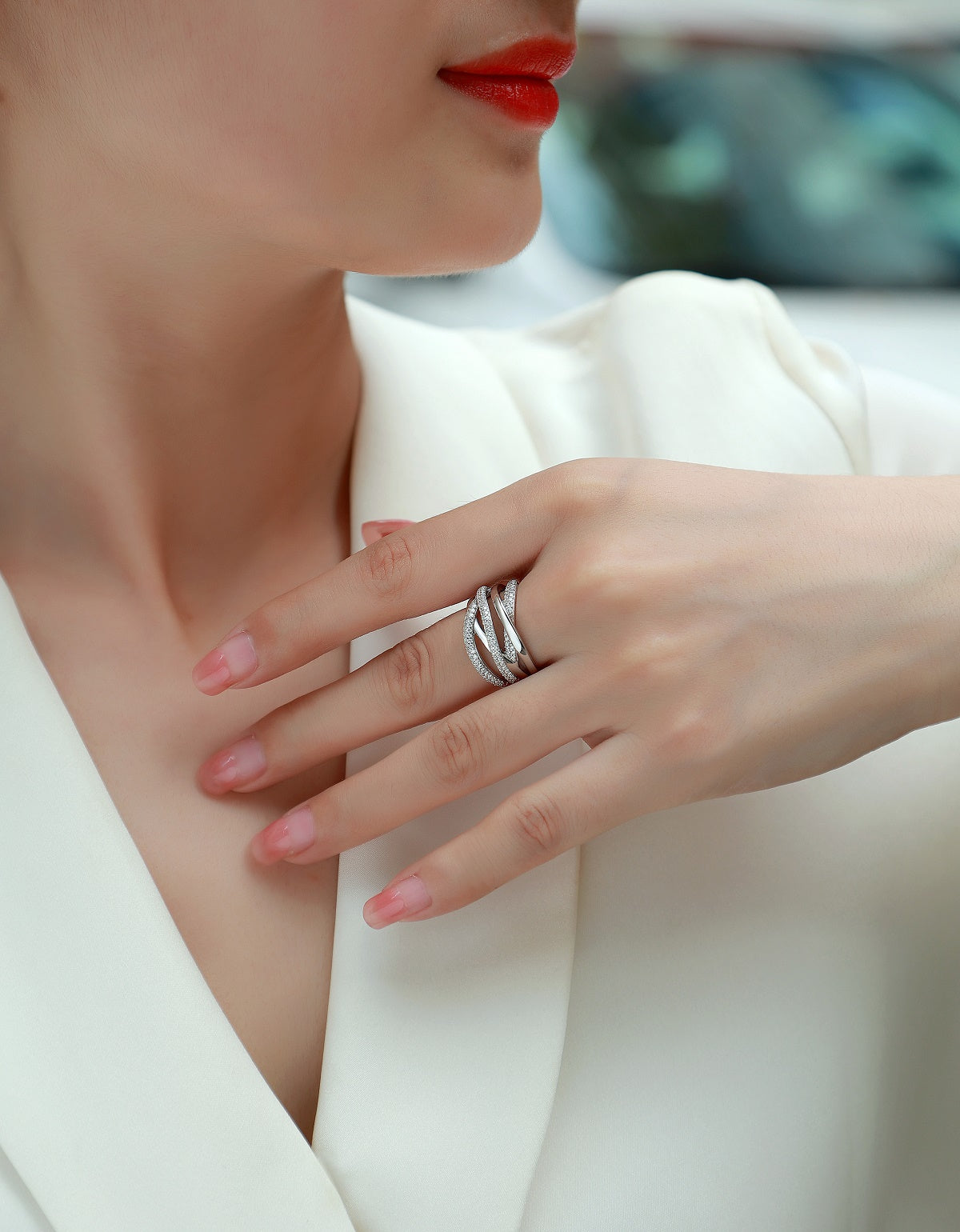Brilliant Interweaving - Jewelry Accessory Set/Sterling Silver & Platinum-plated Diamond