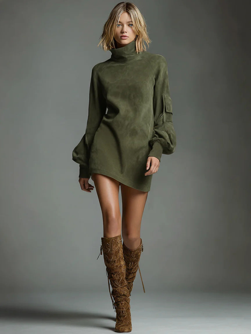 Women's Fashion High Collar Long Sleeve Dress