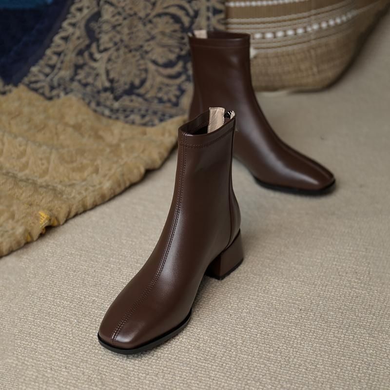 Chunky Heel Square Toe Ankle Boots