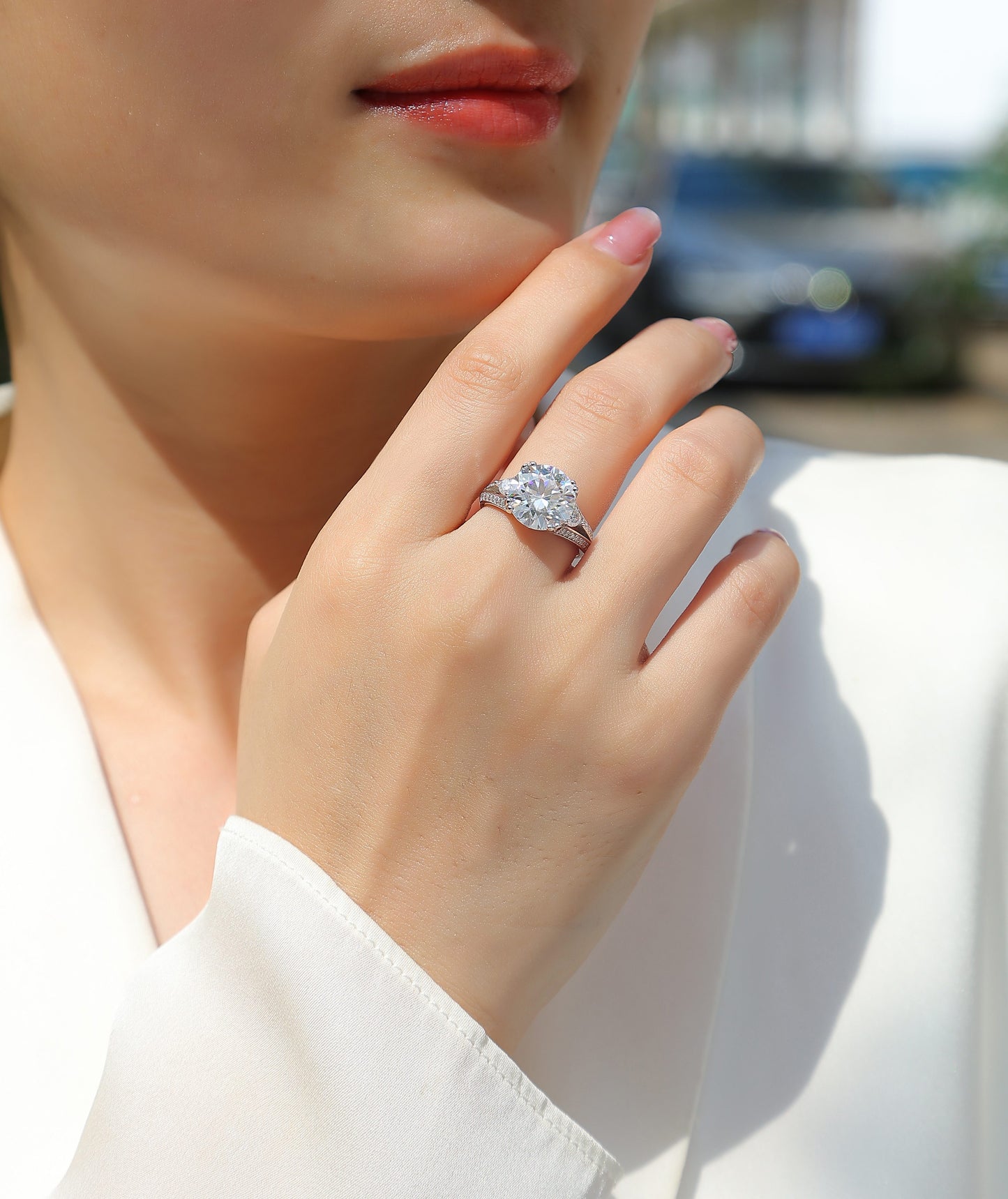 Elegant Radiance - Jewelry Piece Set- 5-carat Moissanite/ Sterling Silver & Platinum-plated Diamond