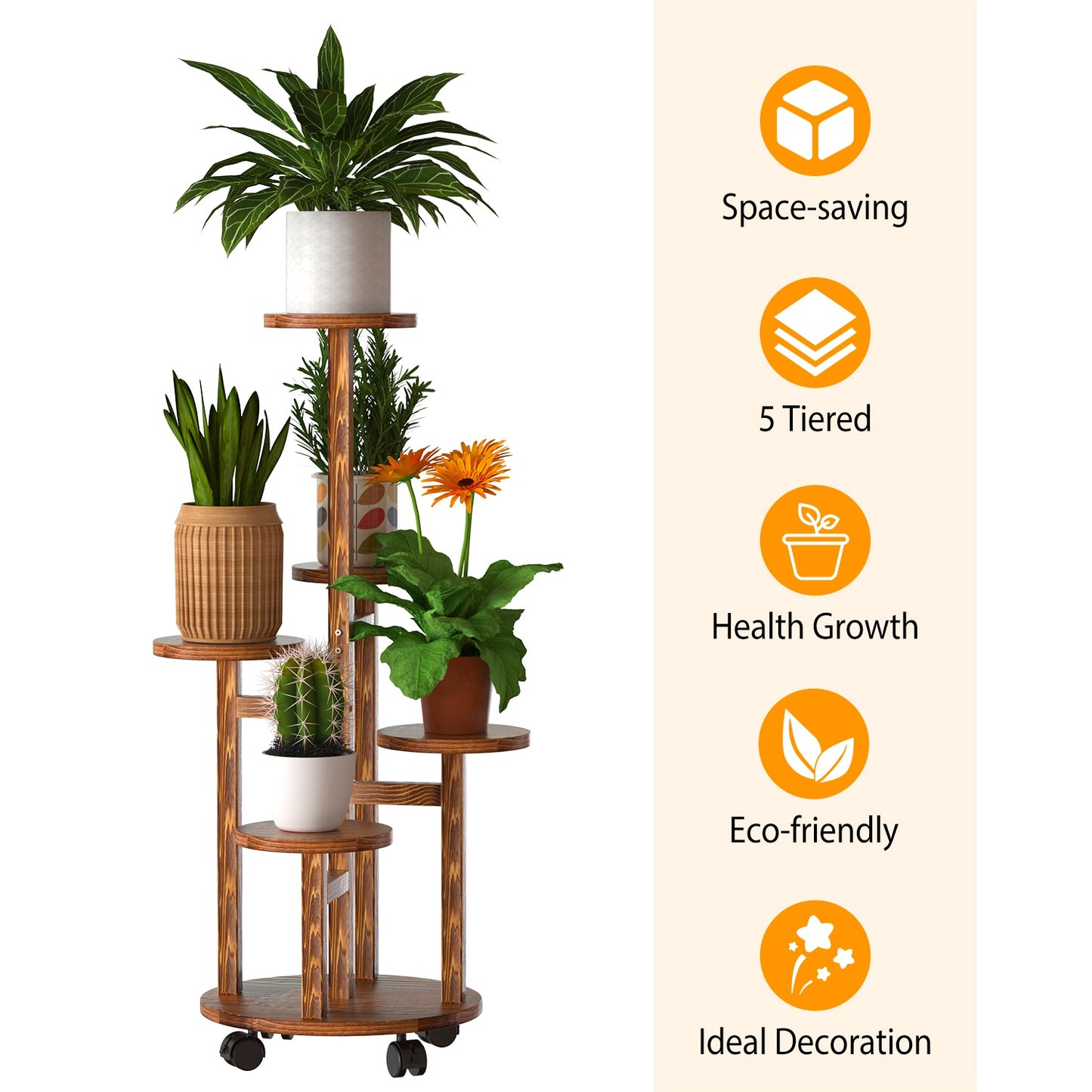 5 Layer Plant Stand With 4 Detachable Wheels - For Indoor And Outdoor