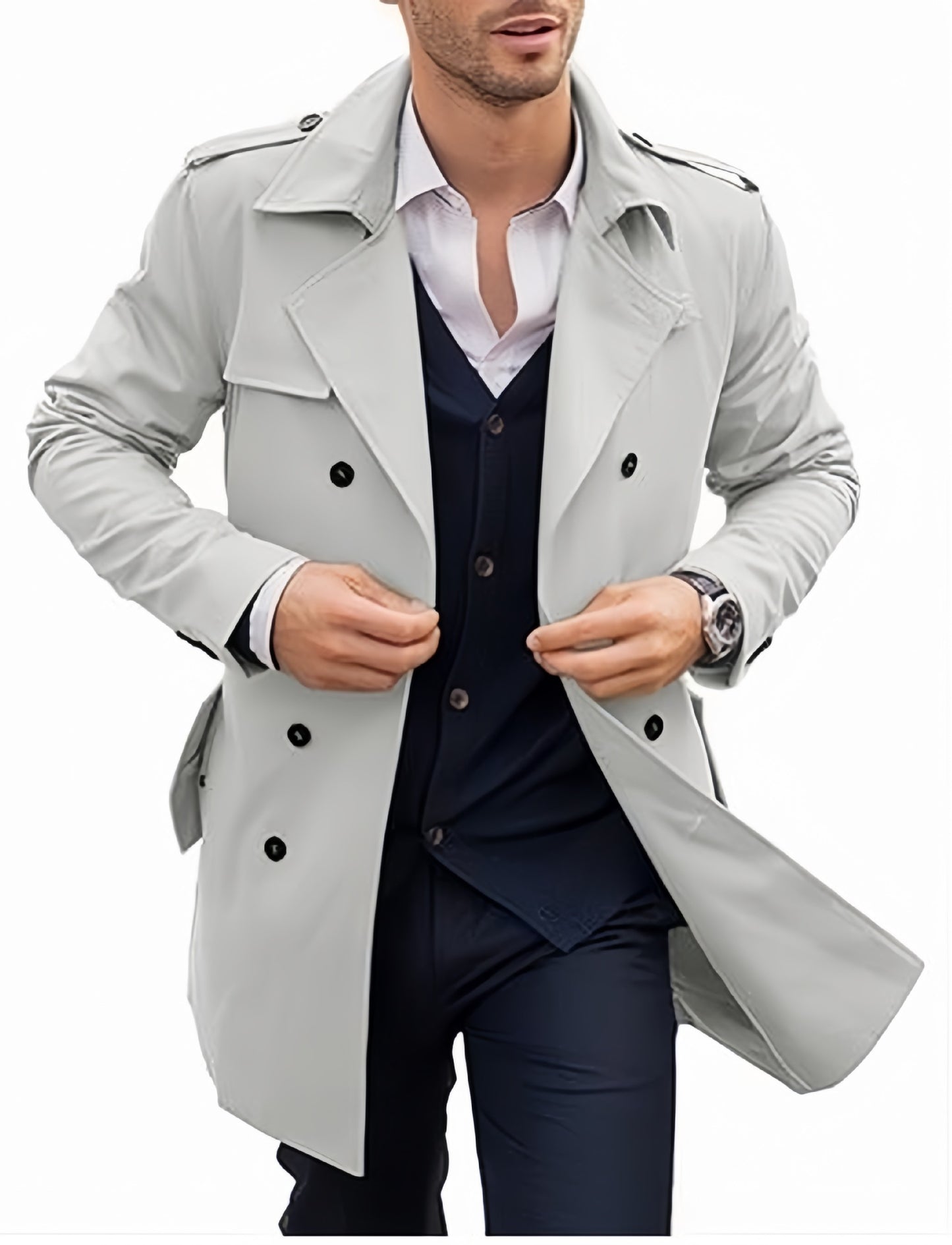 Men's Coat Mid-Length Double Breasted European & American