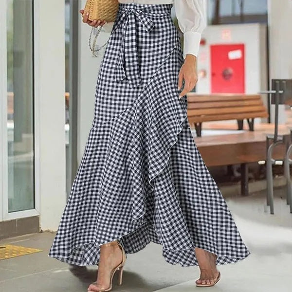 Plaid Ruffle Irregular Skirt
