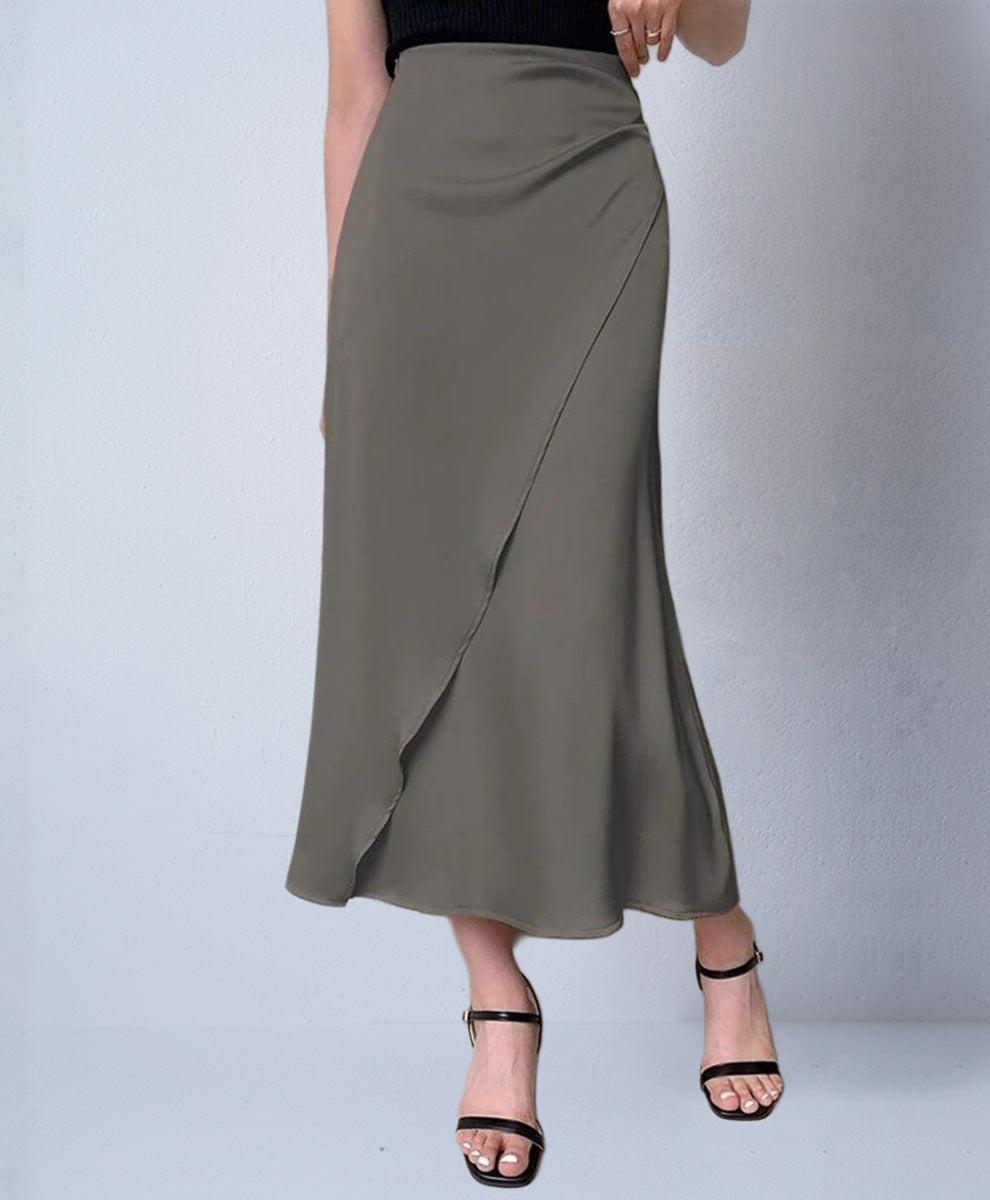 Faux Silk Midi Skirt Satin