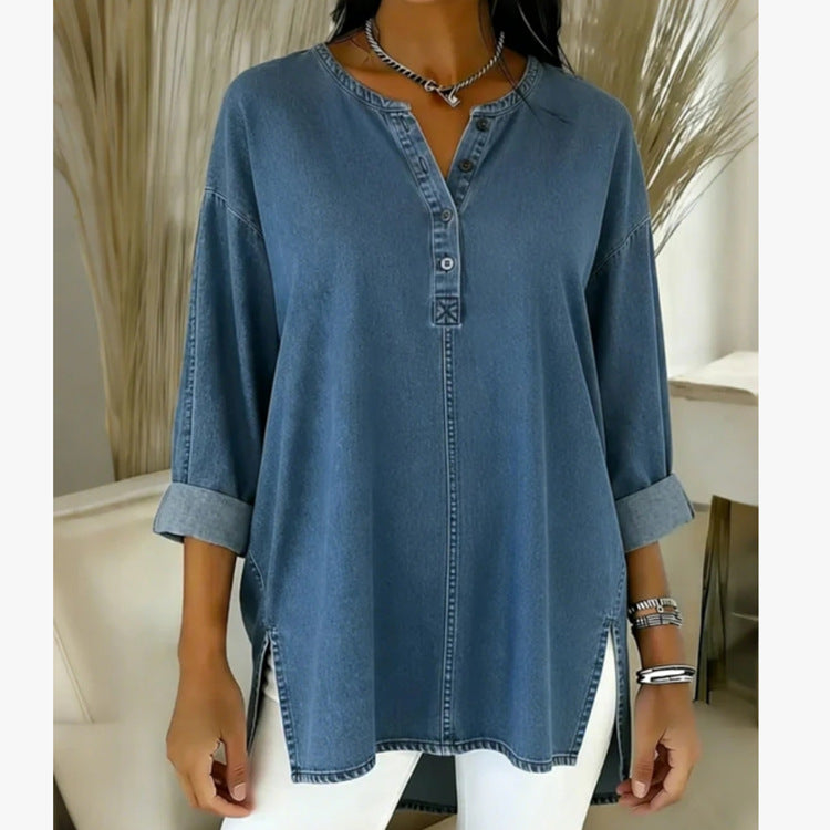 Women's Denim Irregular Long Sleeved Shirt