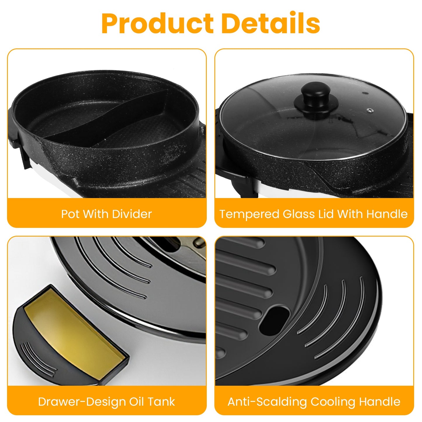 2200W 2 In 1 Electric Hot Pot With BBQ Grill Cooker