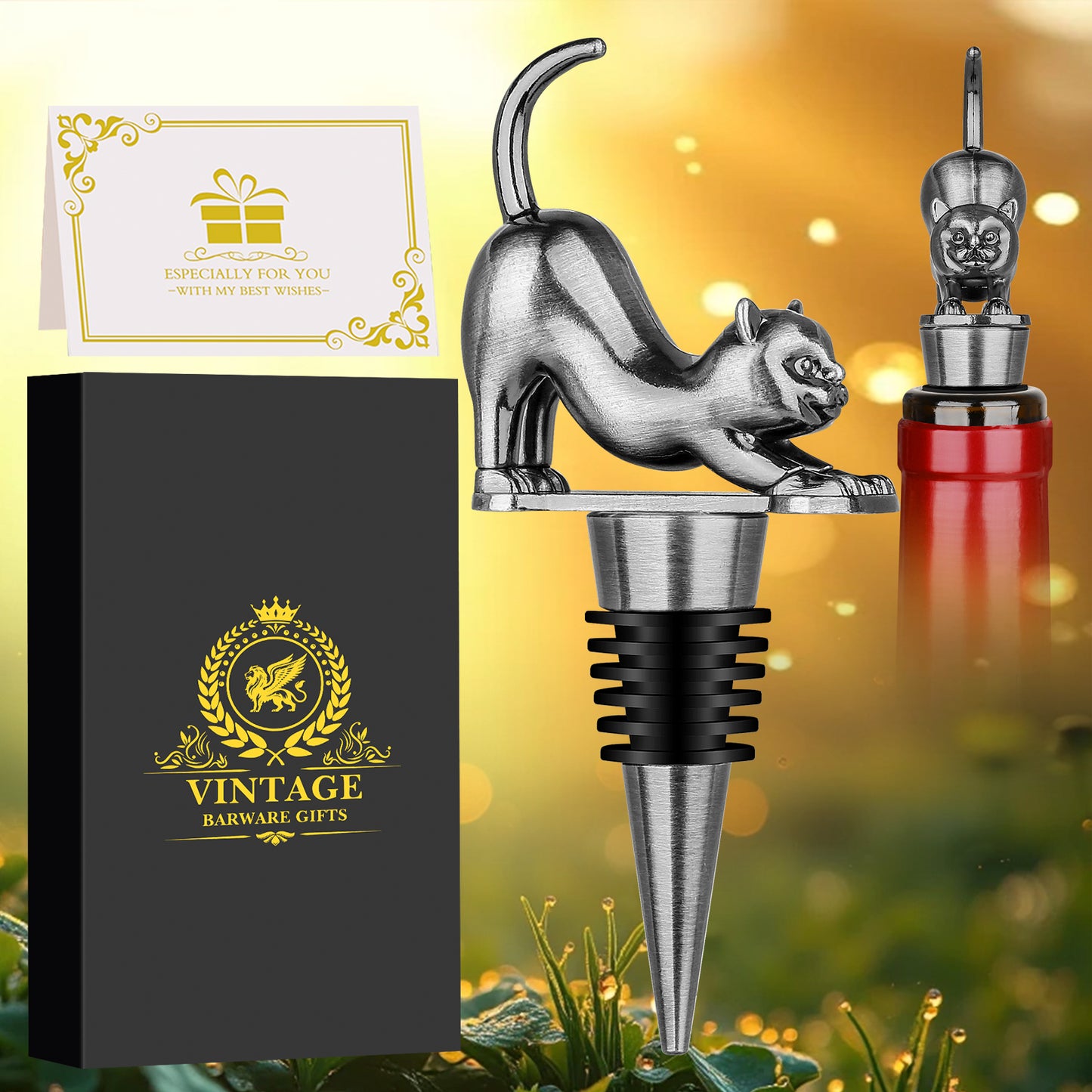Elegant Upturned Cat Shaped Red Wine Stopper