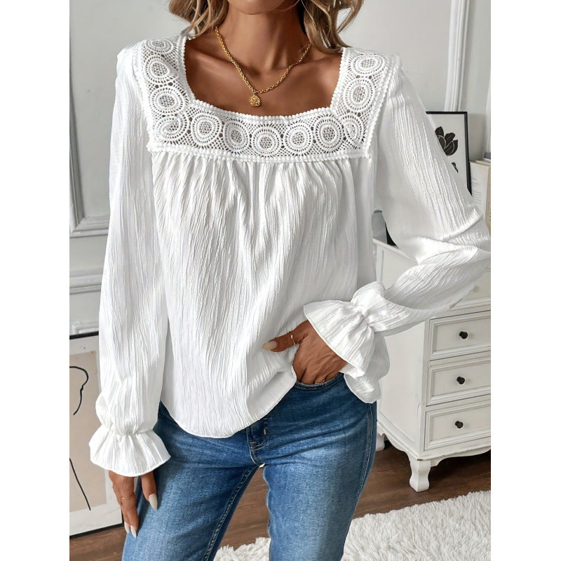 Women's Lace-Collar Long-Sleeve Loose Top