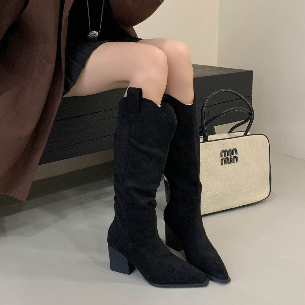 French Style Vintage Coffee Coloured Western Cowboy Boots