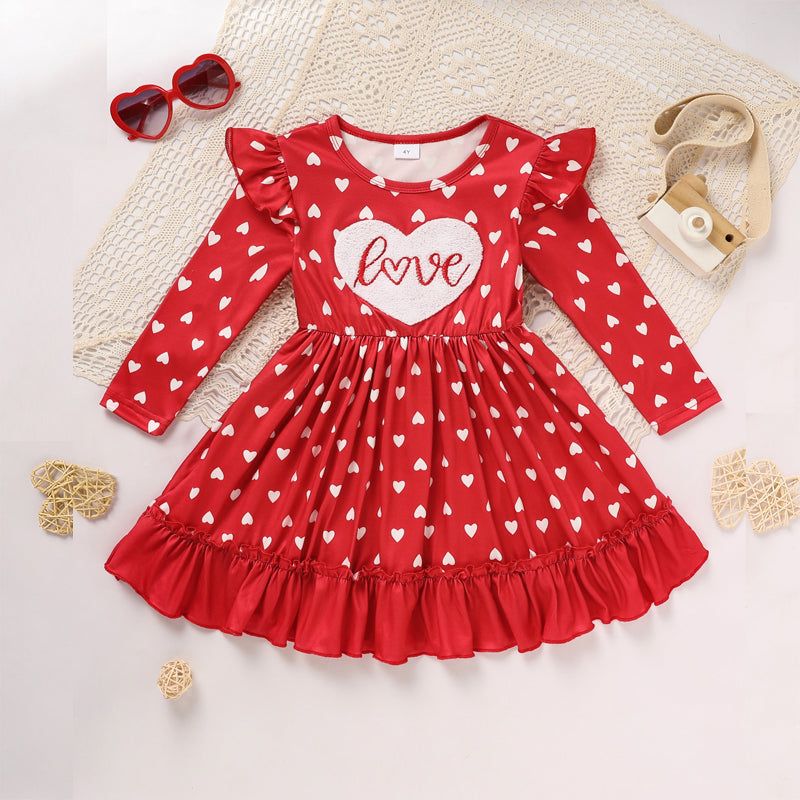 Toddler Girl's Cute 'LOVE' Embroidered Dress/Heart Print