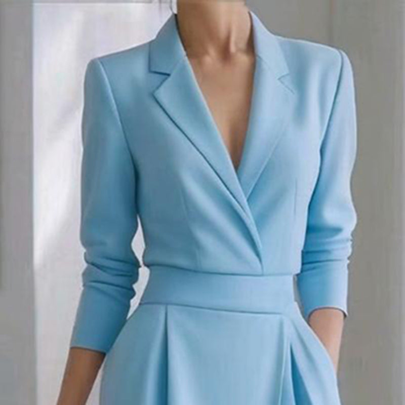 Women's Solid Lapel Midi Dress