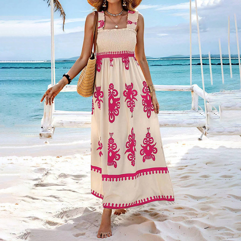 Women's Wide Strap Maxi Dress With Bust Pleats