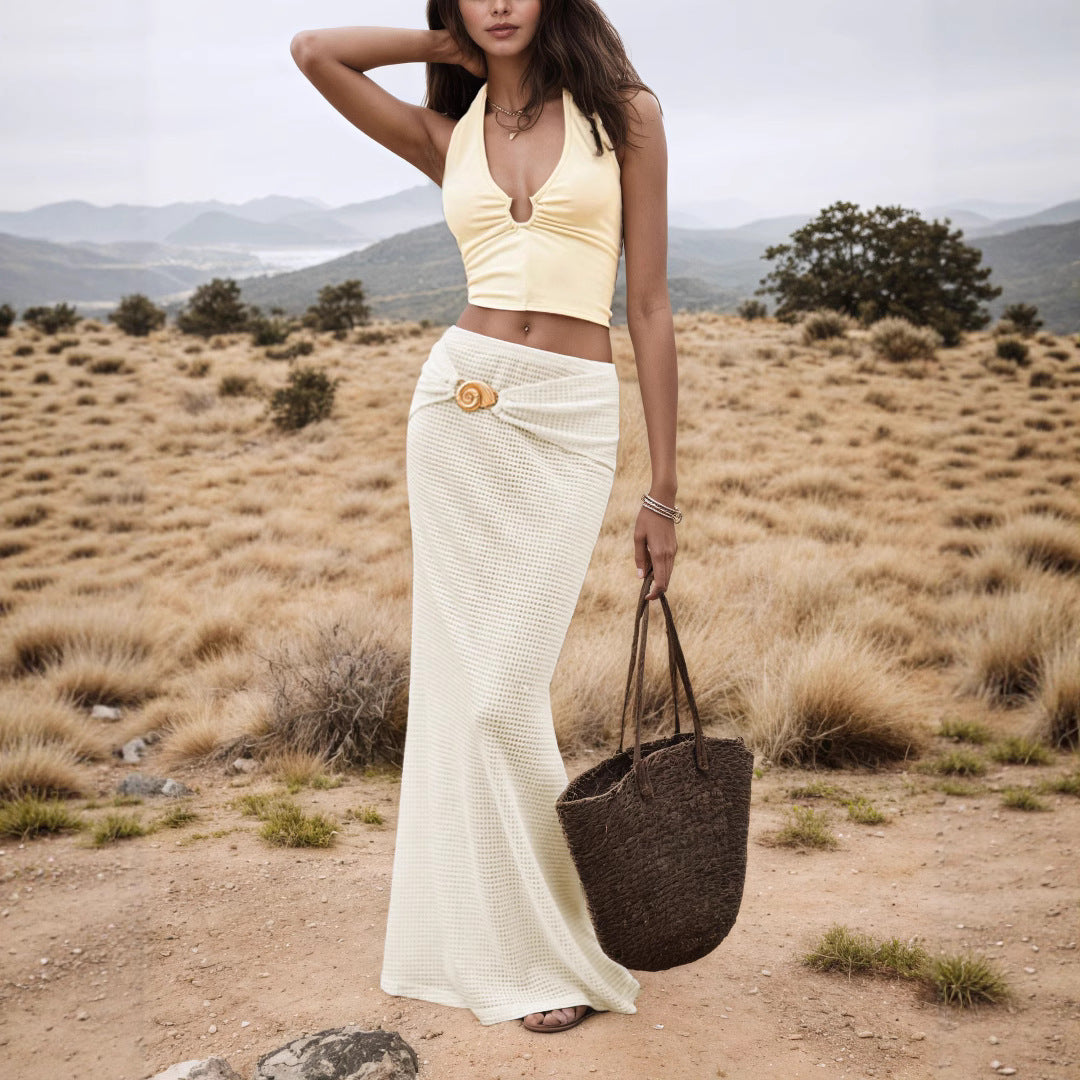 Metallic-Accented Elegant & Textured Midi Skirt