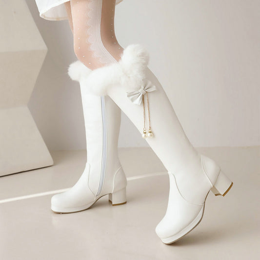 Tall Fleece-lined Cotton Over-the-knee Boots