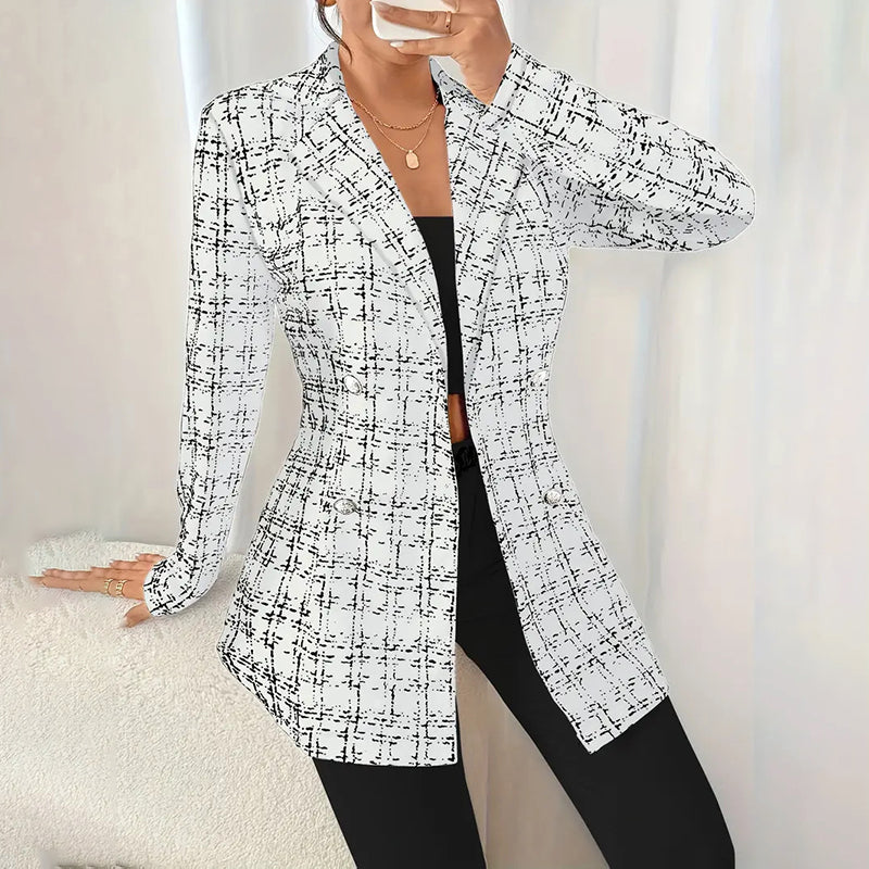 Elegant Women's Plaid Double-Breasted Blazer