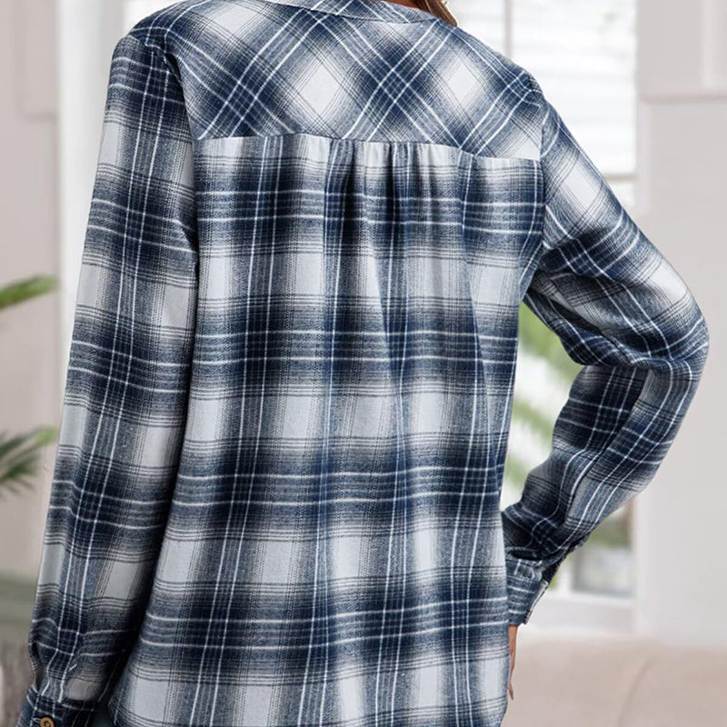 Women's Plaid V-Neck Blouse/Top