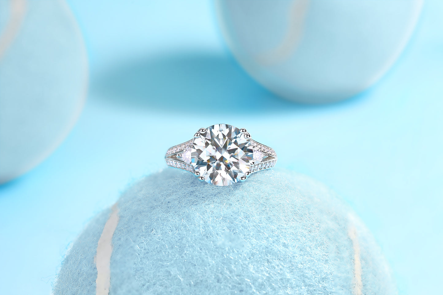 Elegant Radiance - Jewelry Piece Set- 5-carat Moissanite/ Sterling Silver & Platinum-plated Diamond