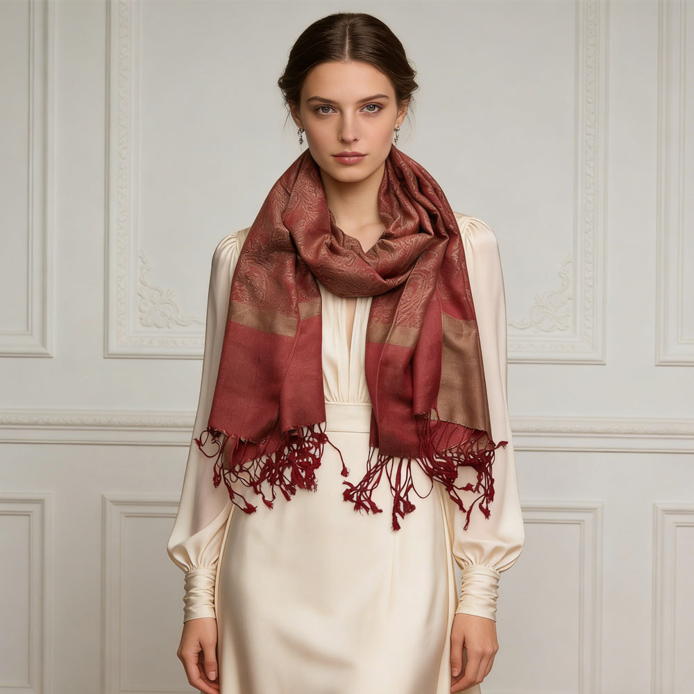 Red Luxurious Jacquard Weave Heavyweight Red Jacquard Scarf