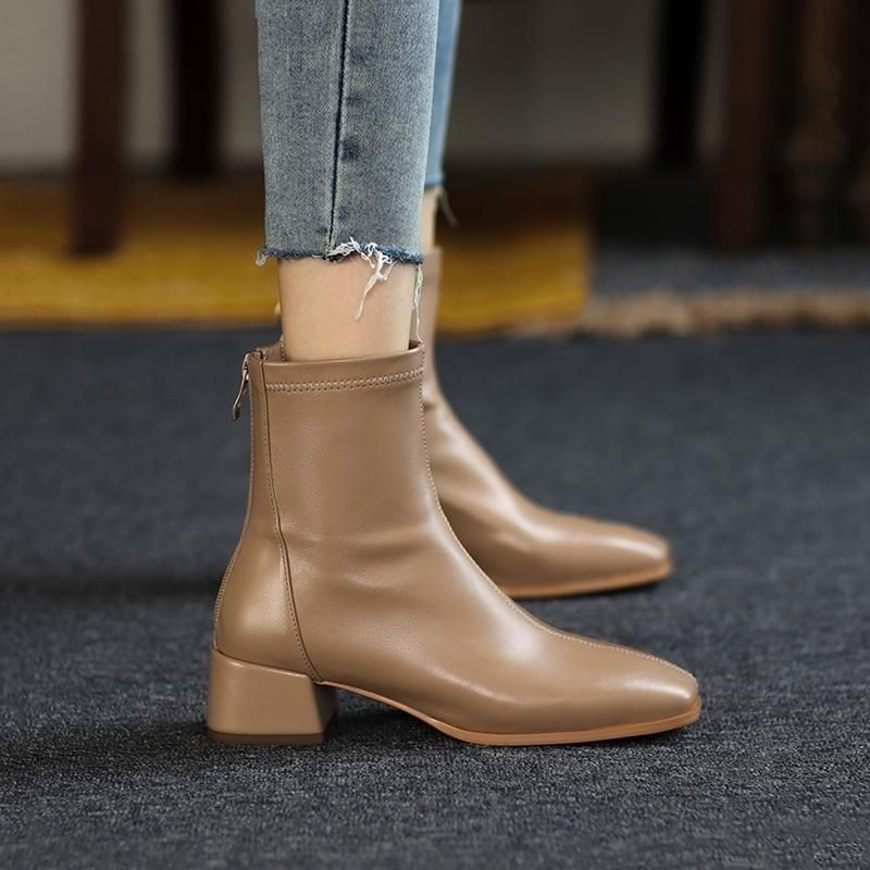 Chunky Heel Square Toe Ankle Boots
