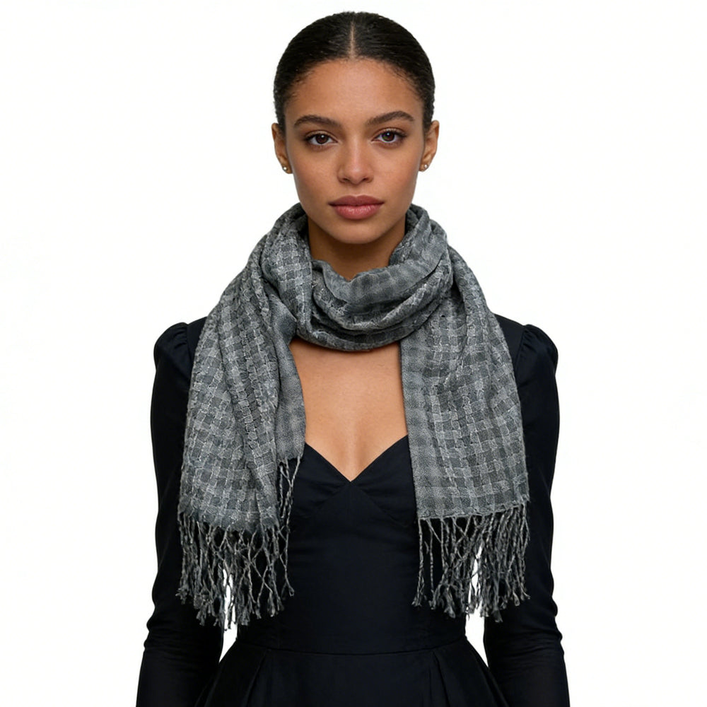 Deep Fringe Adds Movement Grey Acrylic Scarf With Fringe