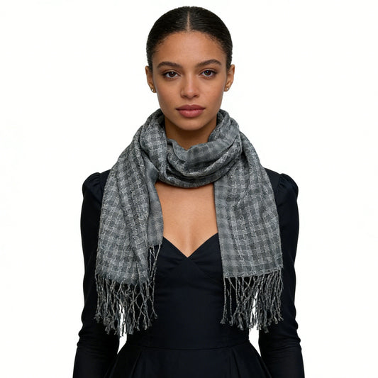 Deep Fringe Adds Movement Grey Acrylic Scarf With Fringe
