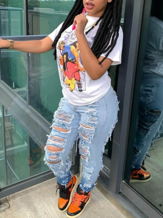 Women's Fashion Trend Ripped Stretch Jeans