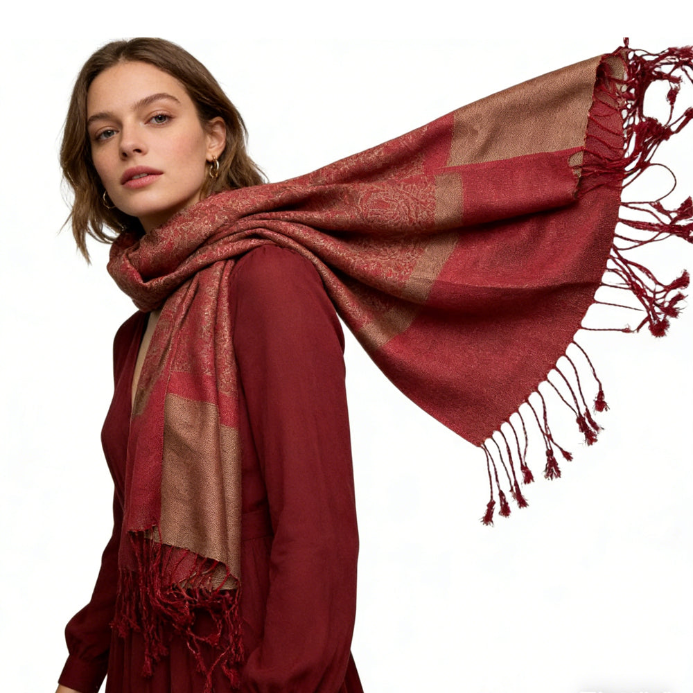 Red Luxurious Jacquard Weave Heavyweight Red Jacquard Scarf