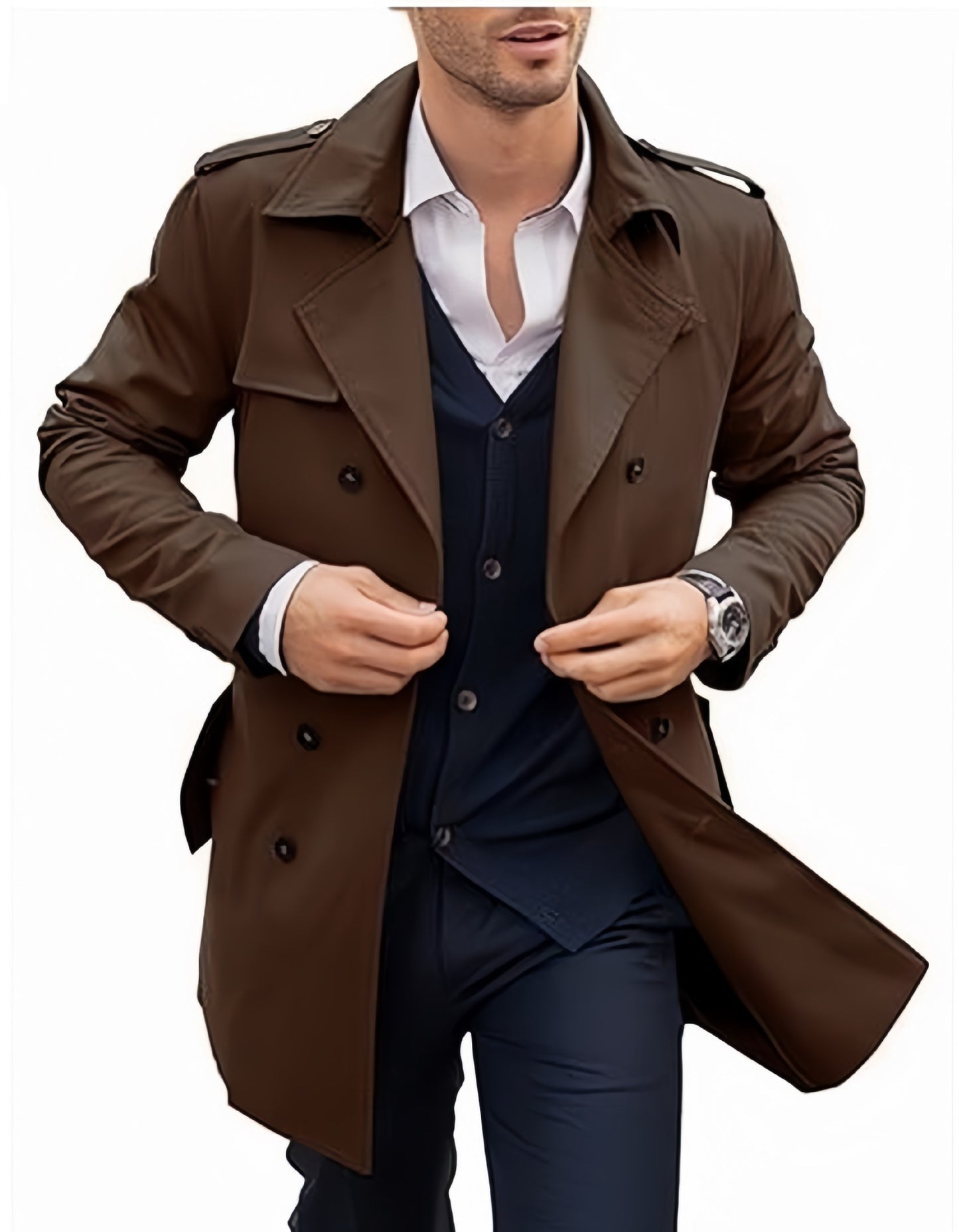 Men's Coat Mid-Length Double Breasted European & American