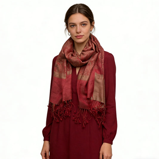 Red Luxurious Jacquard Weave Heavyweight Red Jacquard Scarf