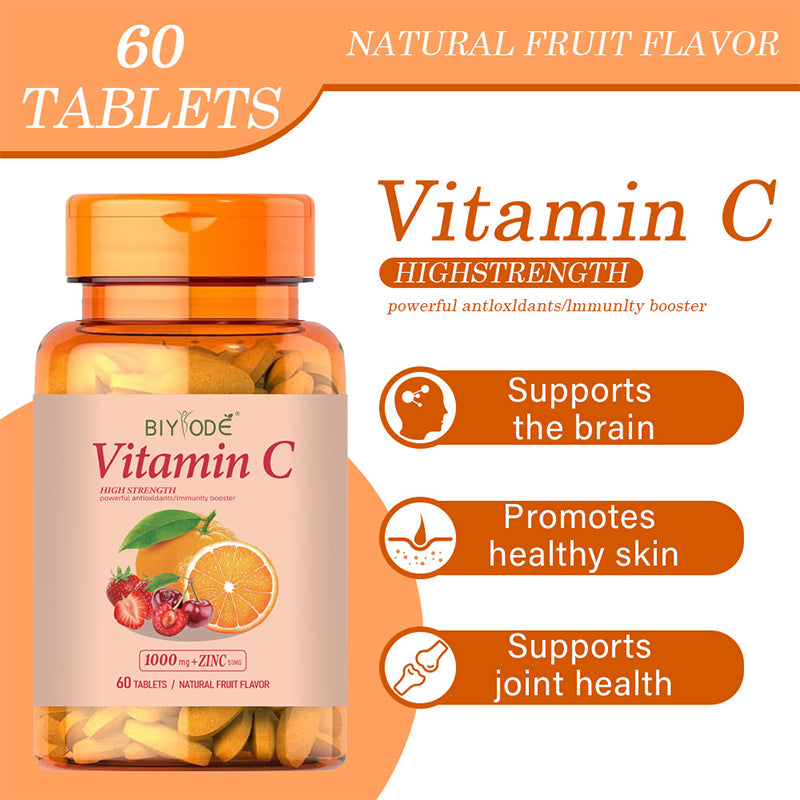 Wholesale Supplement Biyode Vitamin C Tablets Natural Fruit Flavor Vegan Private Label