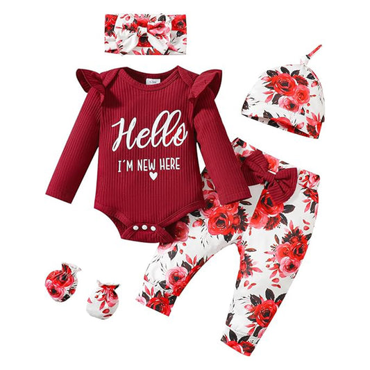 Baby Girl 'Hello I'm New Here' Romper Set