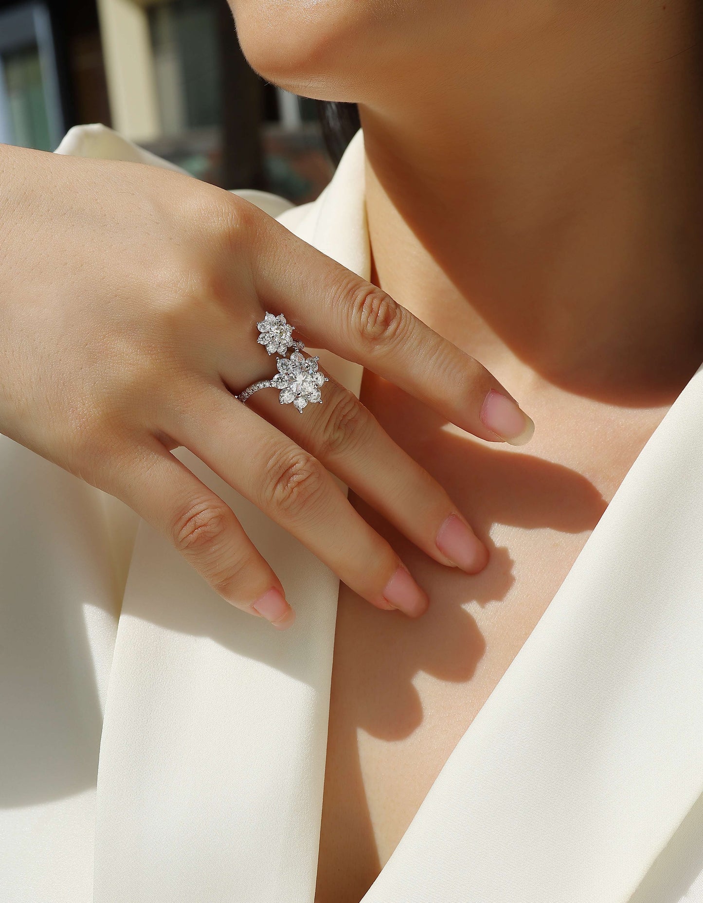 Petal Morning Dew - Jewelry Piece Set With 1-carat Moissanite S925 Sterling Silver & Platinum Diamond Ring