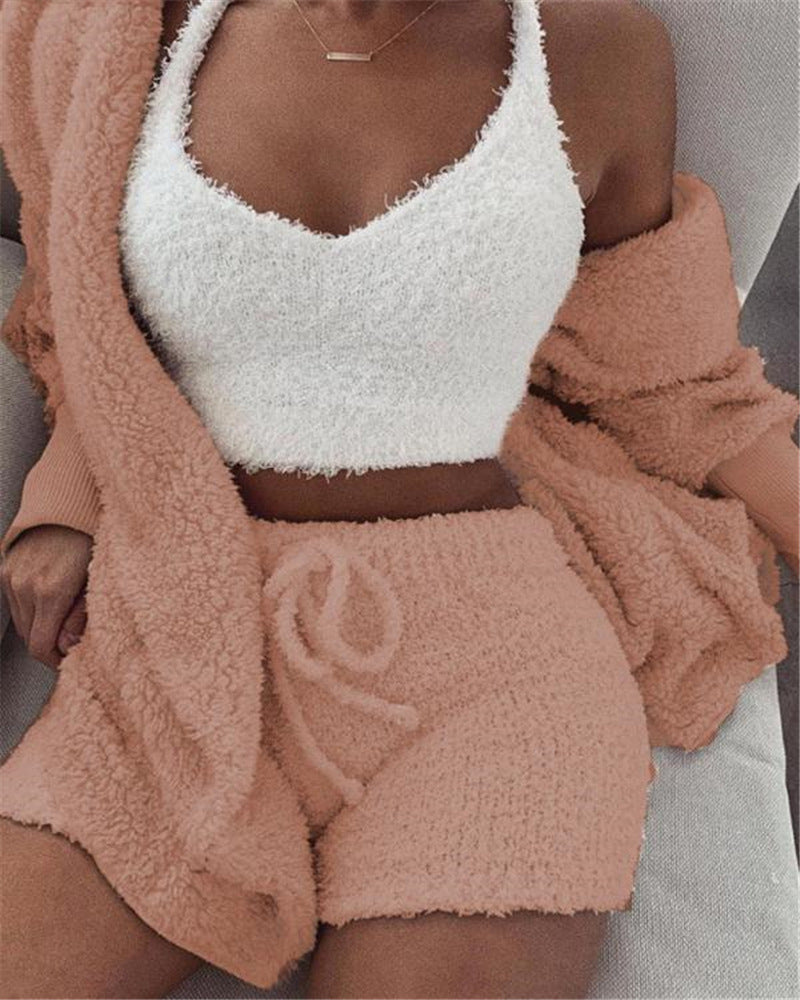 3pcs Womens Clothing Long Sleeve Crop Tank Top/Pajama Set