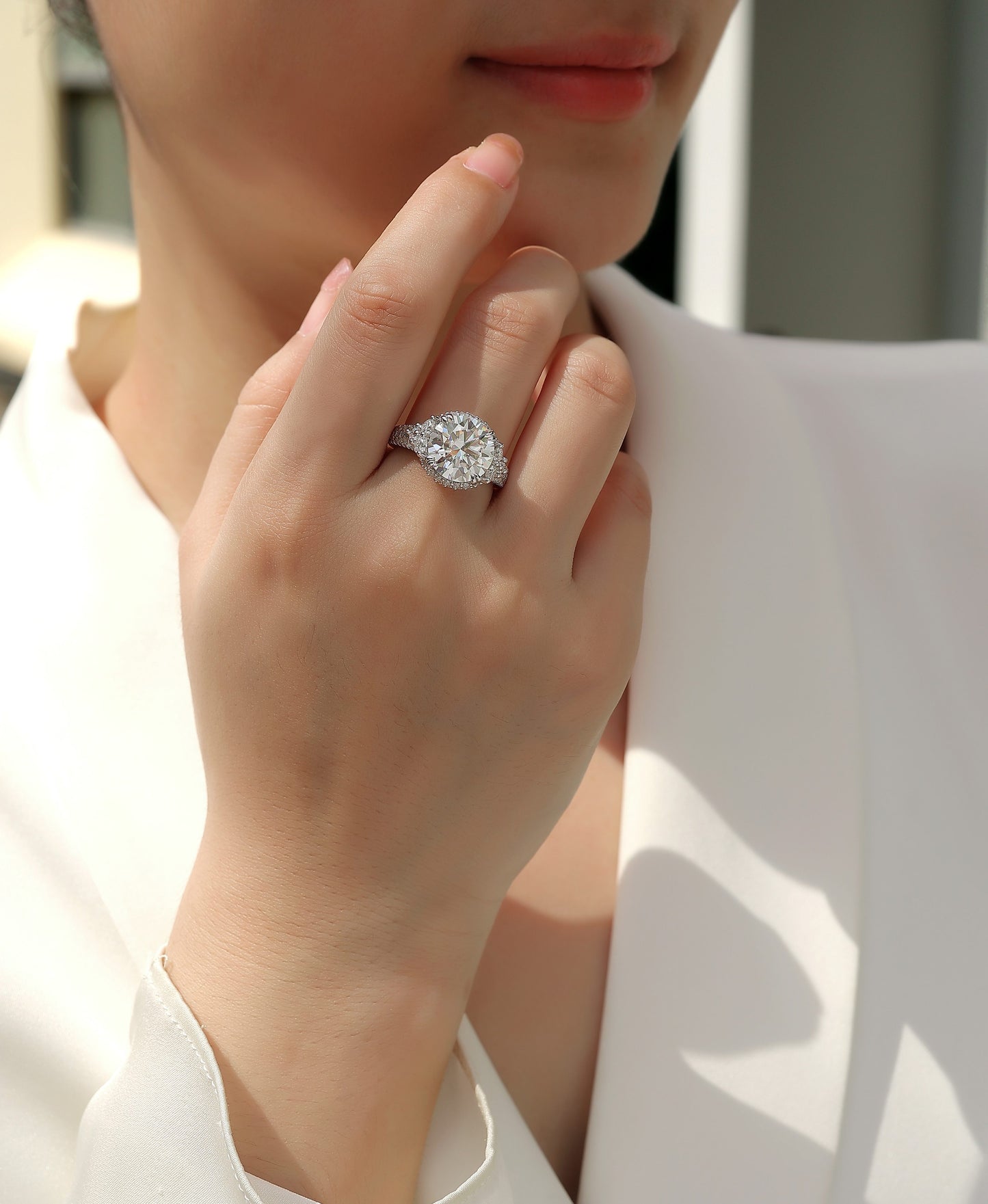 5-carat Moissan Diamond S925 Sterling Silver & Platinum-Plated Diamond Ring