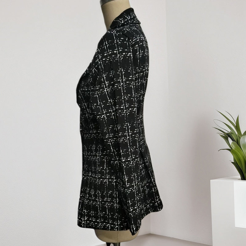 Elegant Women's Plaid Double-Breasted Blazer