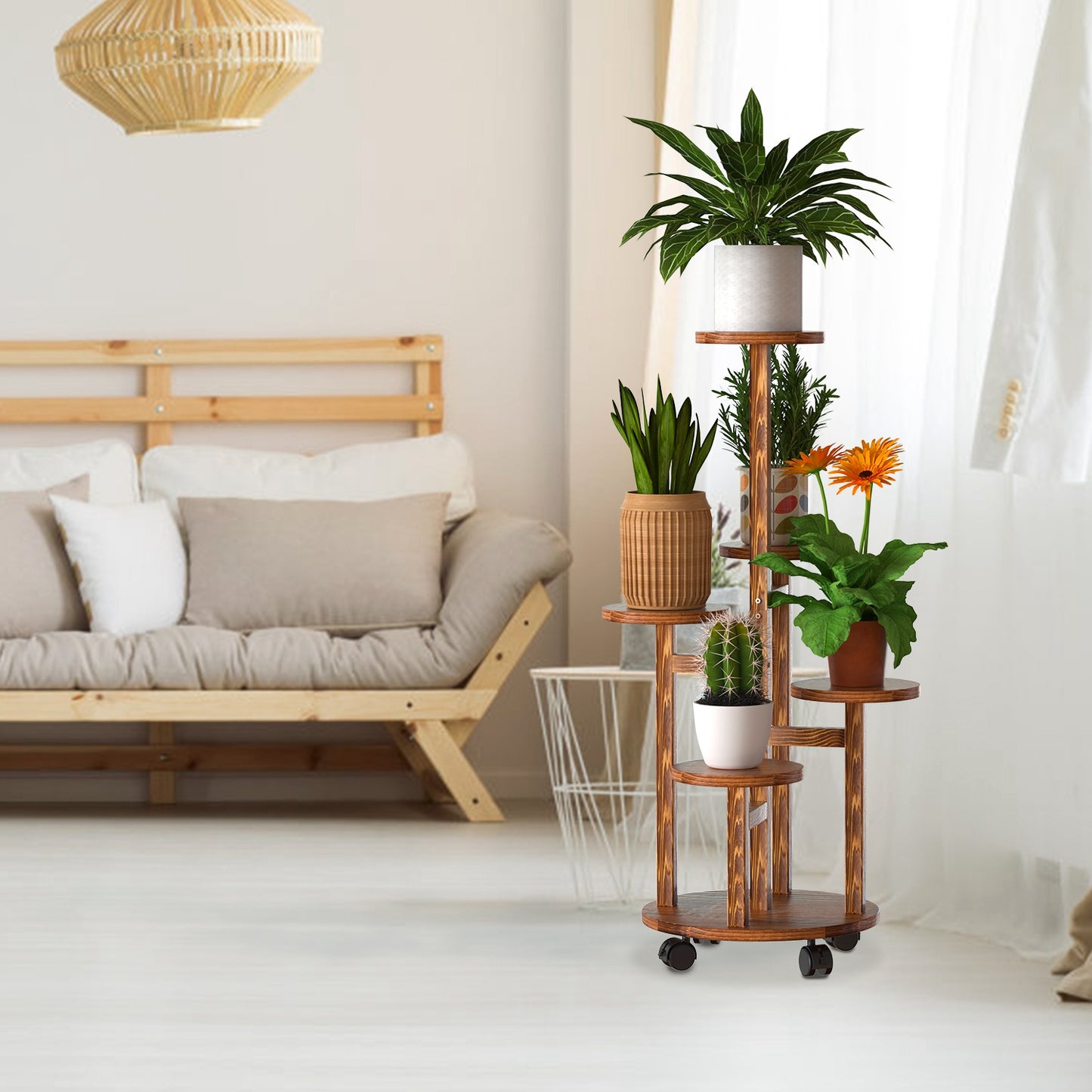 5 Layer Plant Stand With 4 Detachable Wheels - For Indoor And Outdoor