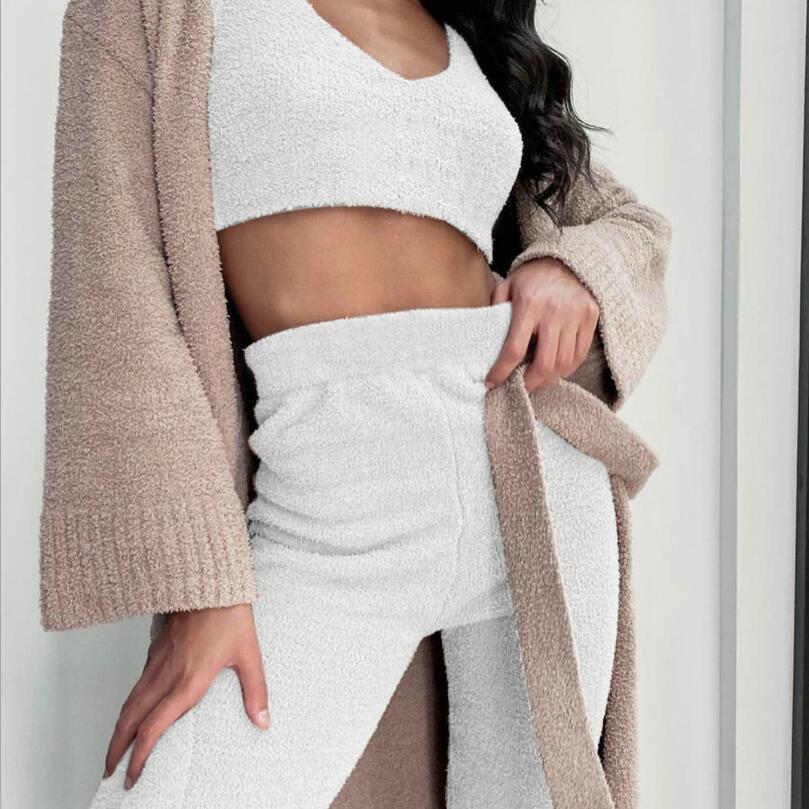 3pcs Womens Clothing Long Sleeve Crop Tank Top/Pajama Set