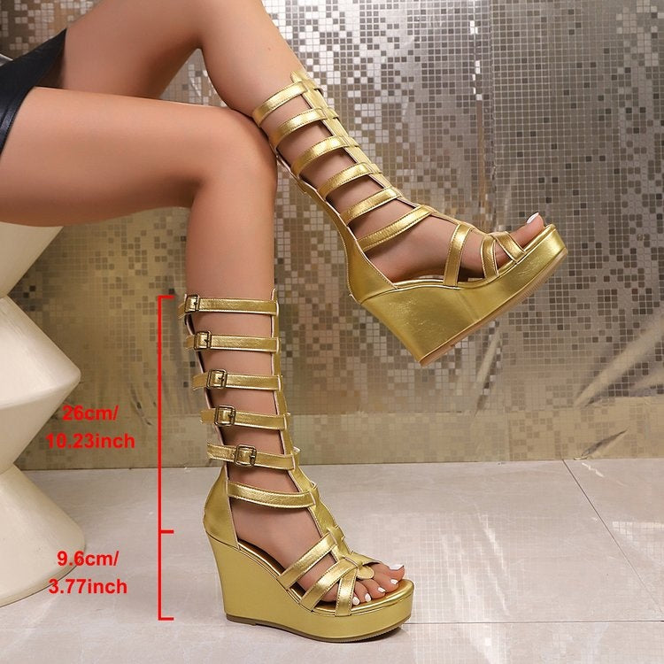 Metallic Gold Gladiator Wedge Sandals