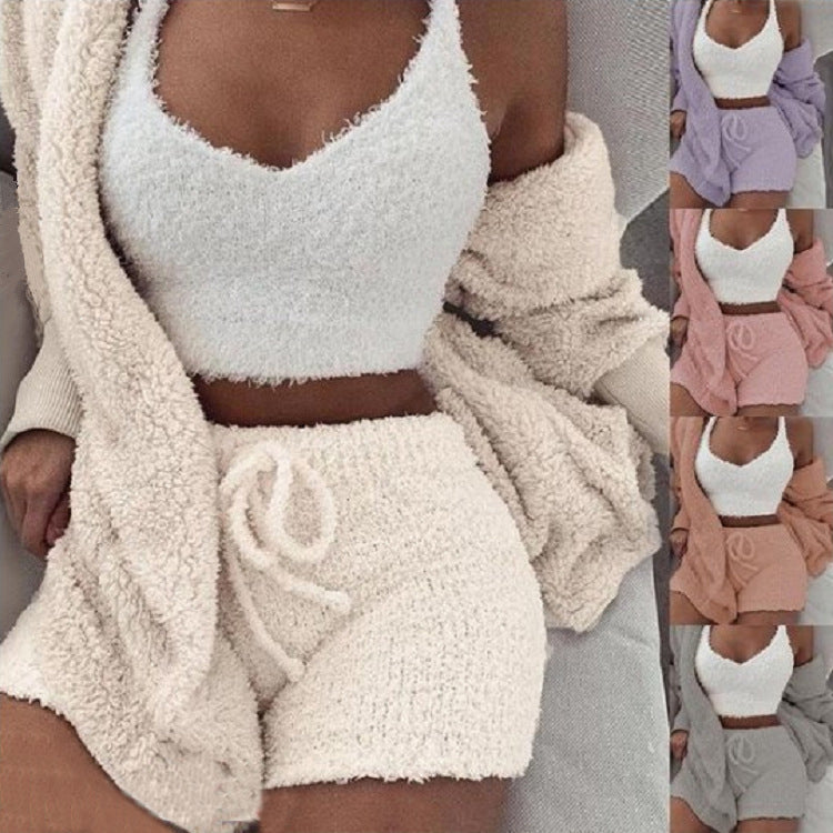 3pcs Womens Clothing Long Sleeve Crop Tank Top/Pajama Set