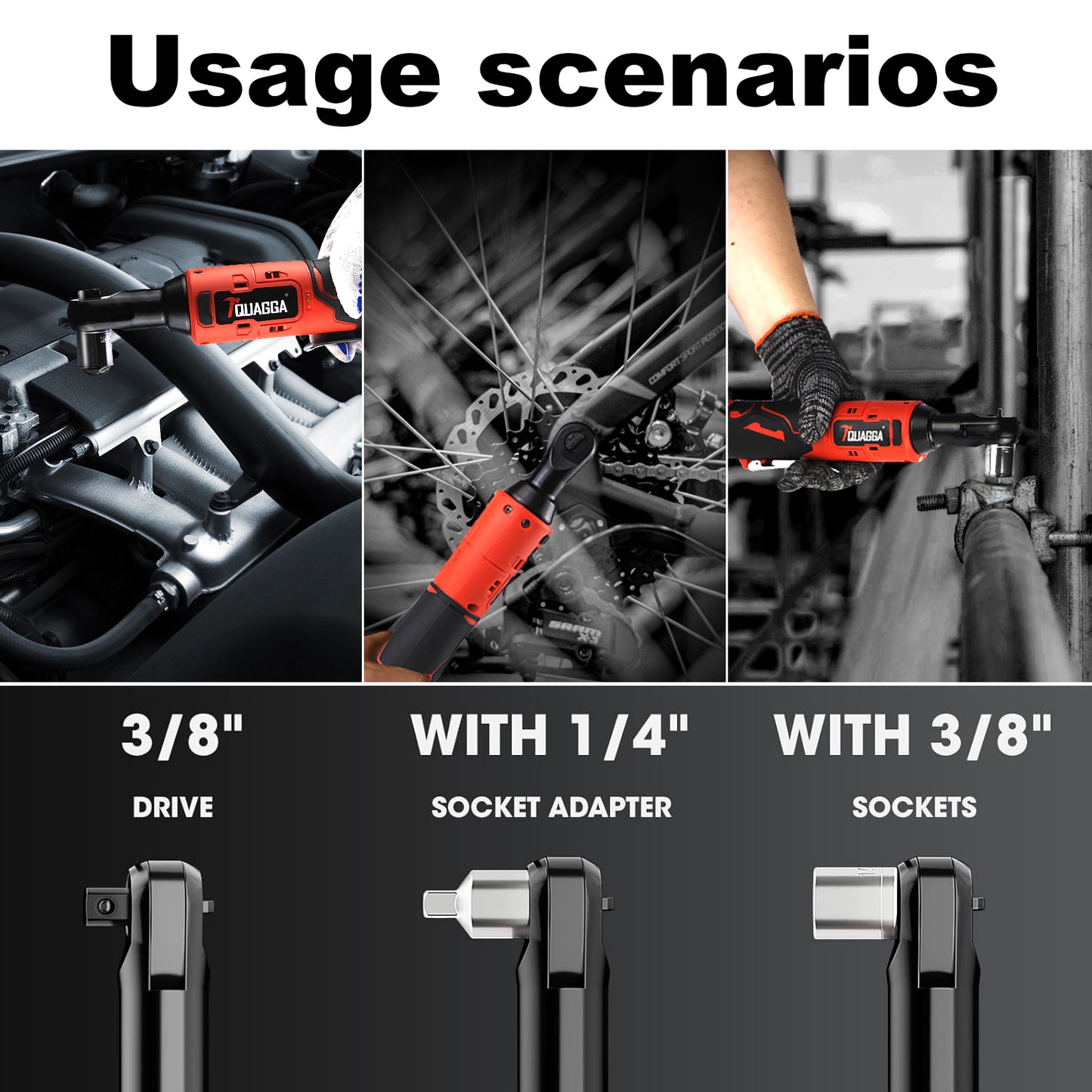 TQUAGGA 18V Cordless Electric Ratchet Wrench Set