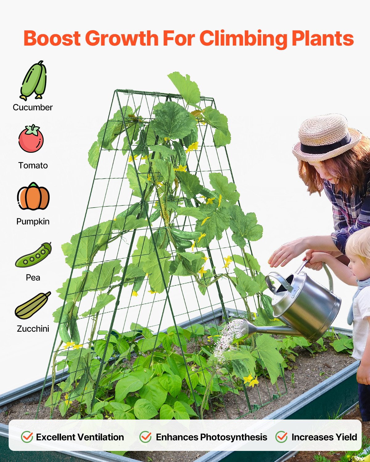 A-Frame Cucumber Trellis 46' X 32' Foldable Metal Garden Trellis