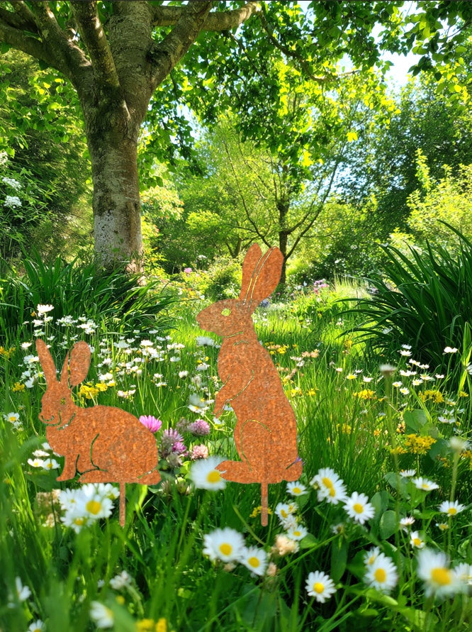 Metal Bunny Yard Stake-Easter Country Garden Decor For Lawn, Patio, Flower Bed