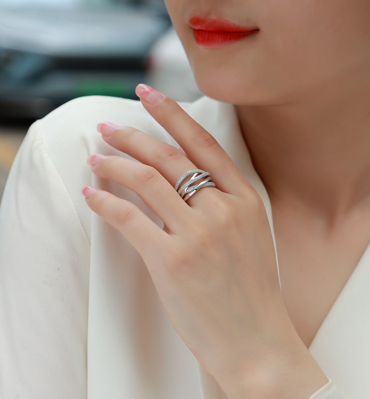Brilliant Interweaving - Jewelry Accessory Set/Sterling Silver & Platinum-plated Diamond