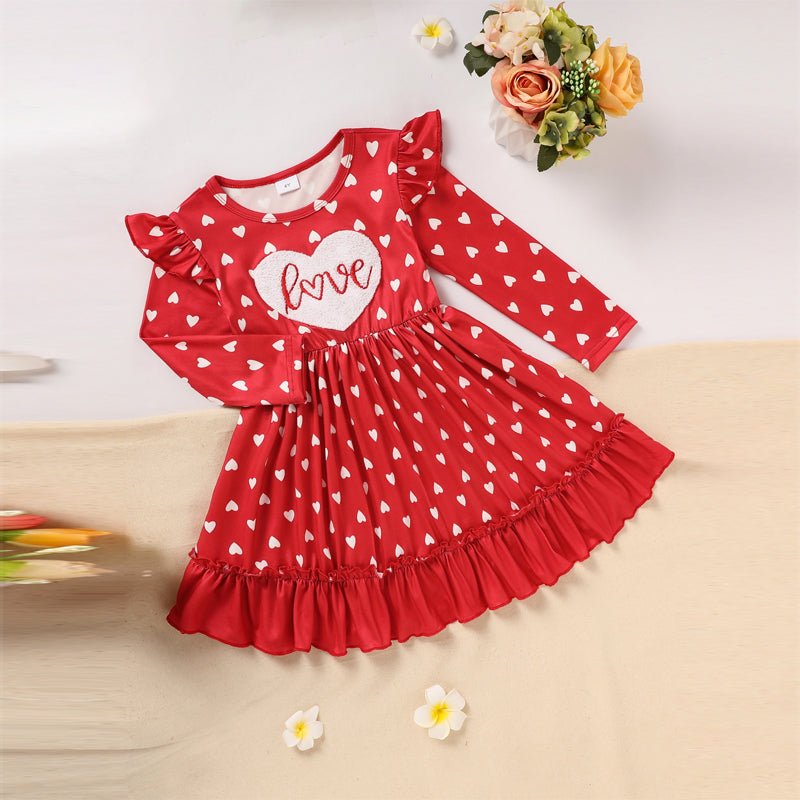 Toddler Girl's Cute 'LOVE' Embroidered Dress/Heart Print