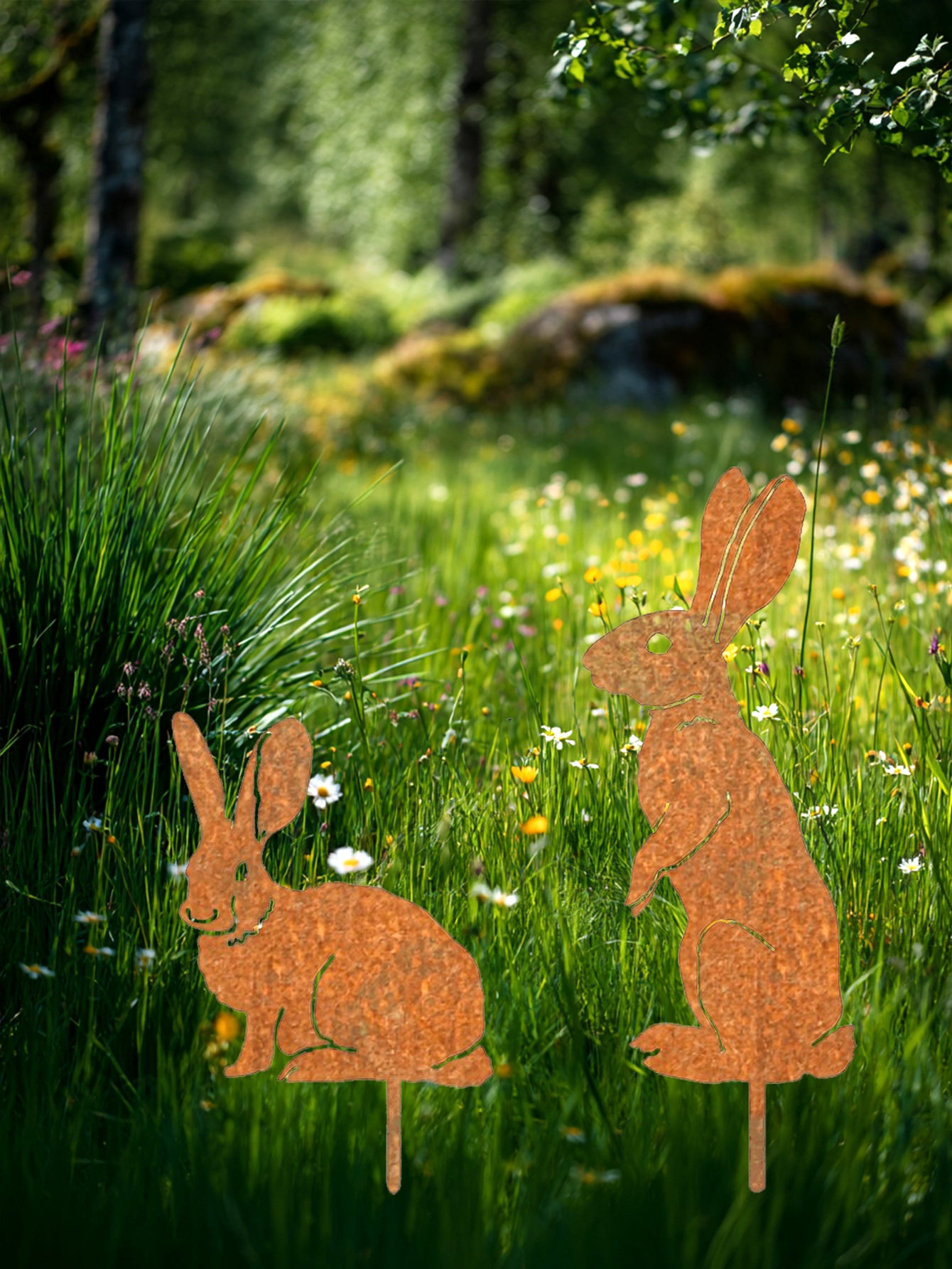 Metal Bunny Yard Stake-Easter Country Garden Decor For Lawn, Patio, Flower Bed