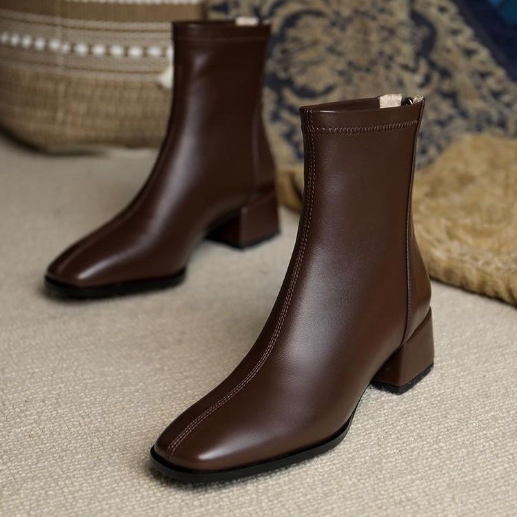Chunky Heel Square Toe Ankle Boots