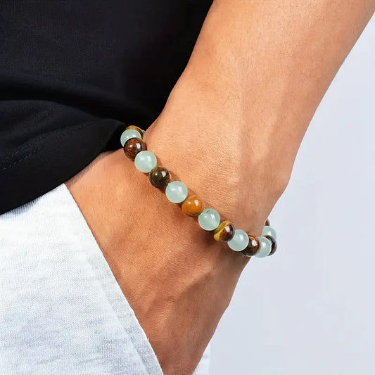 Natural Tiger Eye & Green Jade Bracelet