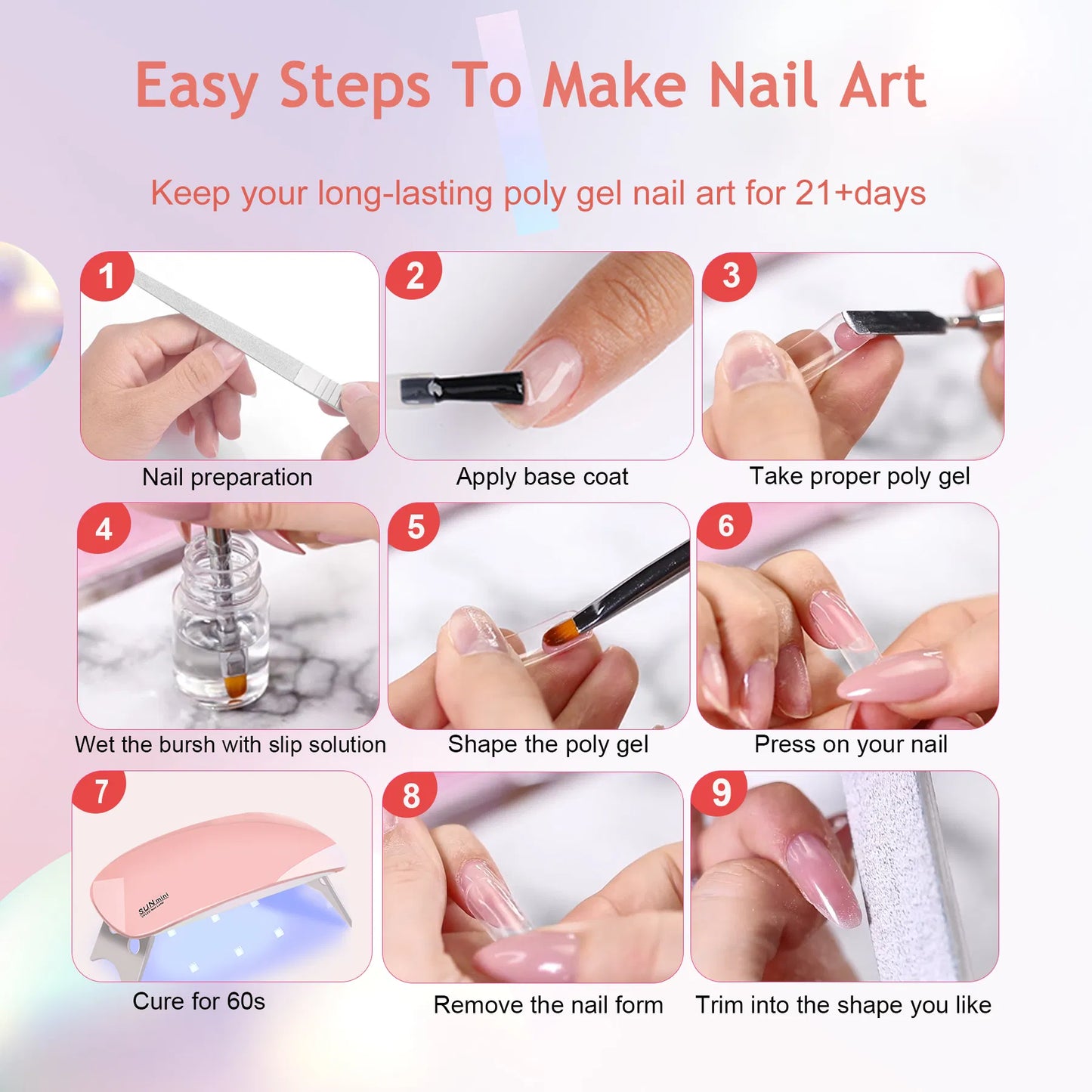 6 PCS Poly Gel Nail Kit With UV Lamp