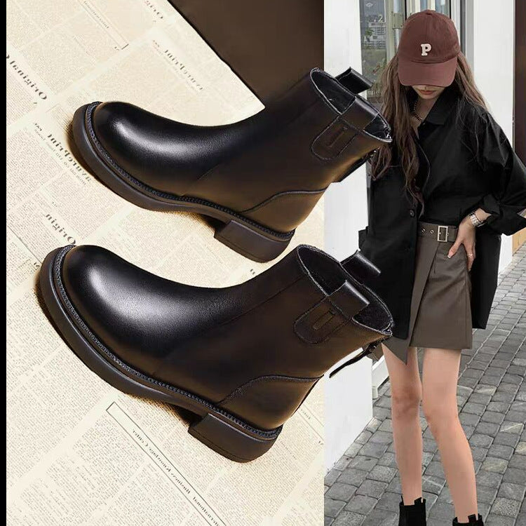 Flat-Heeled Fleece-Lined Ankle Boots With Zippers